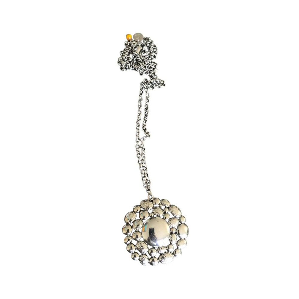 Vintage Silver Tone Statement Pendant Necklace | Bubble Circle Pendant
